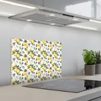 KitchenYeah Spatscherm 60x45 cm - Zelfklevende achterwand Frans - Citroen - Citrus - Bloesem - Geel - Groen - Blauw - Keuken muurbeschermer - Spatwand fornuis