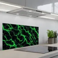 KitchenYeah Spatscherm 90x45 cm - Zelfklevende achterwand Gaming - Bliksemflitsen - Groen - Energie - Keuken muurbeschermer - Spatwand fornuis