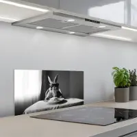 KitchenYeah Spatscherm 70x30 cm - Zelfklevende achterwand Konijn - Bunny - Zonnebril - Tafelkleed - Pasta - Schattig - Keuken muurbeschermer - Spatwand fornuis
