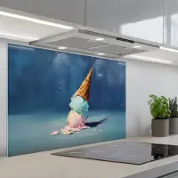KitchenYeah Spatscherm 80x55 cm - Zelfklevende achterwand Ijshoorn - Bolletjes - Smelt - Roze - Keuken muurbeschermer - Spatwand fornuis