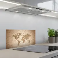 KitchenYeah Spatscherm 60x30 cm - Zelfklevende achterwand Wereldkaart - Oud papier - Historisch - Keuken muurbeschermer - Spatwand fornuis