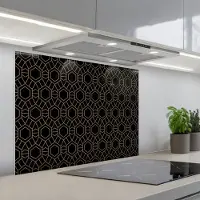 KitchenYeah Spatscherm 90x70 cm - Zelfklevende achterwand Goud - Zwart - Rozetstructuur - Keuken muurbeschermer - Spatwand fornuis