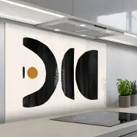 KitchenYeah Spatscherm 120x80 cm - Zelfklevende achterwand Abstract - Halve cirkel - Kunst - Zwart wit - Keuken muurbeschermer - Spatwand fornuis