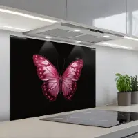 KitchenYeah Spatscherm 90x70 cm - Zelfklevende achterwand Vlinder - Fuchsia - Grafisch - Keuken muurbeschermer - Spatwand fornuis