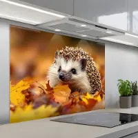KitchenYeah Spatscherm 100x75 cm - Zelfklevende achterwand Egel - Bos - Herfstbladeren - Herfst - Bosdieren - Natuur - Keuken muurbeschermer - Spatwand fornuis