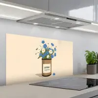 KitchenYeah Spatscherm 100x50 cm - Zelfklevende achterwand Coffee - Blik - Minimalistisch - Bloemen - Keuken muurbeschermer - Spatwand fornuis