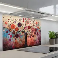 KitchenYeah Spatscherm 90x60 cm - Zelfklevende achterwand Boom - Paars - Abstract - Kunst - Keuken muurbeschermer - Spatwand fornuis