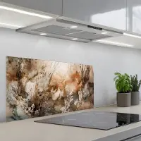 KitchenYeah Spatscherm 80x40 cm - Zelfklevende achterwand Abstract - Beige - Verf - Kunst - Natuur - Bloemen - Keuken muurbeschermer - Spatwand fornuis