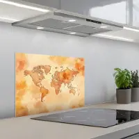KitchenYeah Spatscherm 60x45 cm - Zelfklevende achterwand Wereldkaart - Aquarelstijl - Keuken muurbeschermer - Spatwand fornuis