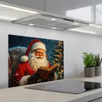 KitchenYeah Spatscherm 70x50 cm - Zelfklevende achterwand Kerstman - Kerst - Winter - Kerstboom - Keuken muurbeschermer - Spatwand fornuis
