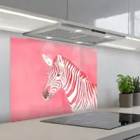 KitchenYeah Spatscherm 80x60 cm - Zelfklevende achterwand Zebra - Pink - Verf - Keuken muurbeschermer - Spatwand fornuis