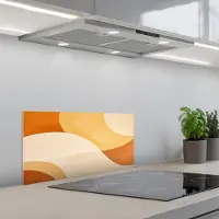 KitchenYeah Spatscherm 70x30 cm - Zelfklevende achterwand Abstract - Patroon - Modern - Beige - Oranje - Keuken muurbeschermer - Spatwand fornuis