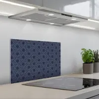 KitchenYeah Spatscherm 60x40 cm - Zelfklevende achterwand Patroon - Blauw - Geometrisch - Keuken muurbeschermer - Spatwand fornuis
