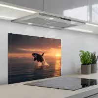KitchenYeah Spatscherm 70x50 cm - Zelfklevende achterwand Orka - Zee - Zonsondergang - Keuken muurbeschermer - Spatwand fornuis