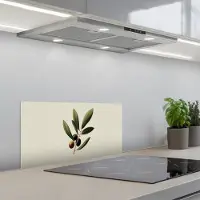 KitchenYeah Spatscherm 70x30 cm - Zelfklevende achterwand Olijftak - Donkergroen - Olijven - Keuken muurbeschermer - Spatwand fornuis