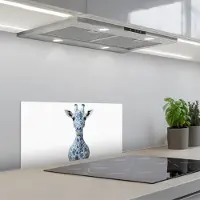KitchenYeah Spatscherm 60x30 cm - Zelfklevende achterwand Giraffe - Delfts blauw - Dieren - Minimalistisch - Keuken muurbeschermer - Spatwand fornuis