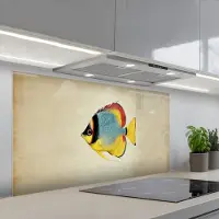 KitchenYeah Spatscherm 120x60 cm - Zelfklevende achterwand Kleurrijk - Vis - Schubben - Illustratie - Keuken muurbeschermer - Spatwand fornuis