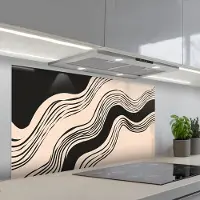 KitchenYeah Spatscherm 120x60 cm - Zelfklevende achterwand Golven - Zwart - Zandkleur - Keuken muurbeschermer - Spatwand fornuis
