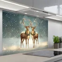 KitchenYeah Spatscherm 120x80 cm - Zelfklevende achterwand Kerstmagie - Winterwoud - Rendier - Keuken muurbeschermer - Spatwand fornuis