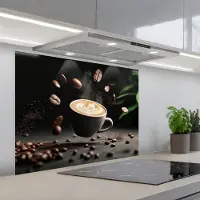 KitchenYeah Spatscherm 80x60 cm - Zelfklevende achterwand Cappuccino - Kop - Bonen - Bruin - Keuken muurbeschermer - Spatwand fornuis