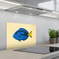KitchenYeah Spatscherm 60x45 cm - Zelfklevende achterwand Blauw - Dory - Vis - Staartvin - Keuken muurbeschermer - Spatwand fornuis