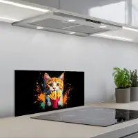 KitchenYeah Spatscherm 60x30 cm - Zelfklevende achterwand Kat - Eten - Patat - Graffiti - Abstract - Keuken muurbeschermer - Spatwand fornuis