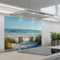 KitchenYeah Spatscherm 90x70 cm - Zelfklevende achterwand Duinen - Strand - Zee - Zomer - Keuken muurbeschermer - Spatwand fornuis