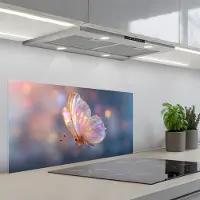 KitchenYeah Spatscherm 90x45 cm - Zelfklevende achterwand Vlinder - Vleugels - Pastel - Glinstering - Keuken muurbeschermer - Spatwand fornuis