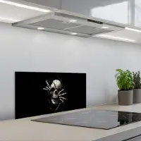 KitchenYeah Spatscherm 70x30 cm - Zelfklevende achterwand Schedel - Zwart - Doodshoofd - Eng - Keuken muurbeschermer - Spatwand fornuis