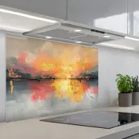 KitchenYeah Spatscherm 90x60 cm - Zelfklevende achterwand Modern - Abstract - Goud - Roze - Keuken muurbeschermer - Spatwand fornuis