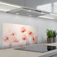 KitchenYeah Spatscherm 80x40 cm - Zelfklevende achterwand Klaproos - Bloemen - Kunst - Abstract - Watercolor - Keuken muurbeschermer - Spatwand fornuis