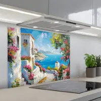 KitchenYeah Spatscherm 80x60 cm - Zelfklevende achterwand Landschap - Bloemen - Natuur - Zomer - Keuken muurbeschermer - Spatwand fornuis
