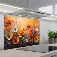 KitchenYeah Spatscherm 80x60 cm - Zelfklevende achterwand Bloemen - Abstract - Herfst kleuren - Modern - Natuur - Keuken muurbeschermer - Spatwand fornuis