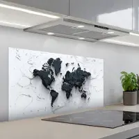 KitchenYeah Spatscherm 100x50 cm - Zelfklevende achterwand Wereldkaart - Zwarte- Steen - Keuken muurbeschermer - Spatwand fornuis