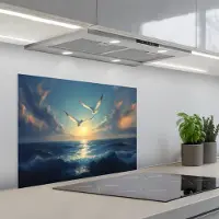 KitchenYeah Spatscherm 70x55 cm - Zelfklevende achterwand Meeuwen - Zee - Wolken -Blauw - Keuken muurbeschermer - Spatwand fornuis