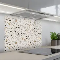 KitchenYeah Spatscherm 90x70 cm - Zelfklevende achterwand Terrazzo - Patroon - Staal - Keuken muurbeschermer - Spatwand fornuis