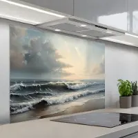 KitchenYeah Spatscherm 100x75 cm - Zelfklevende achterwand Strand - Zee - Zonsondergang - Keuken muurbeschermer - Spatwand fornuis