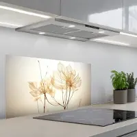 KitchenYeah Spatscherm 90x45 cm - Zelfklevende achterwand Droogbloemen - Beige - Planten - Wit - Keuken muurbeschermer - Spatwand fornuis