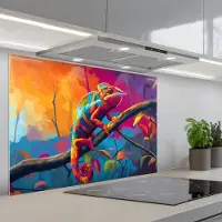 KitchenYeah Spatscherm 80x55 cm - Zelfklevende achterwand Kameleon - Tak - Gestreept - Bladeren - Keuken muurbeschermer - Spatwand fornuis