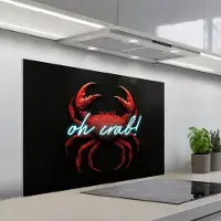KitchenYeah Spatscherm 100x65 cm - Zelfklevende achterwand Krab - Rood - Neon - Quote - Keuken muurbeschermer - Spatwand fornuis
