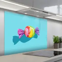 KitchenYeah Spatscherm 100x75 cm - Zelfklevende achterwand Blauw - Snoep - Regenboog - Keuken muurbeschermer - Spatwand fornuis