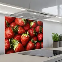KitchenYeah Spatscherm 80x60 cm - Zelfklevende achterwand Aardbei - Fruit - Rood - Keuken muurbeschermer - Spatwand fornuis