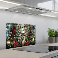 KitchenYeah Spatscherm 60x40 cm - Zelfklevende achterwand Kerstfeest - Dennenbos - Rood - Keuken muurbeschermer - Spatwand fornuis
