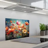 KitchenYeah Spatscherm 60x45 cm - Zelfklevende achterwand Bloemen - Watercolor - Kunst - Botanisch - Natuur - Keuken muurbeschermer - Spatwand fornuis