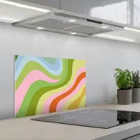 KitchenYeah Spatscherm 60x40 cm - Zelfklevende achterwand Lijnen - Pasteltinten - Golvend - Keuken muurbeschermer - Spatwand fornuis