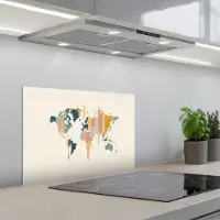 KitchenYeah Spatscherm 60x40 cm - Zelfklevende achterwand Wereldkaart - Penseelstrepen - Kleurrijk - Keuken muurbeschermer - Spatwand fornuis