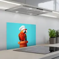 KitchenYeah Spatscherm 60x45 cm - Zelfklevende achterwand Ara - Koksmuts - Sokkel - Grappig - Keuken muurbeschermer - Spatwand fornuis