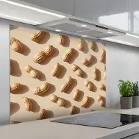 KitchenYeah Spatscherm 100x75 cm - Zelfklevende achterwand Pinda's - Patroon - Beige - Keuken muurbeschermer - Spatwand fornuis