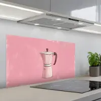 KitchenYeah Spatscherm 100x50 cm - Zelfklevende achterwand Roze - Mokkapot - Illustratie - Koffie - Keuken muurbeschermer - Spatwand fornuis