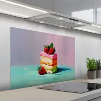 KitchenYeah Spatscherm 100x65 cm - Zelfklevende achterwand Taartje - Aardbeien - Glazuur - Kleurrijk - Keuken muurbeschermer - Spatwand fornuis